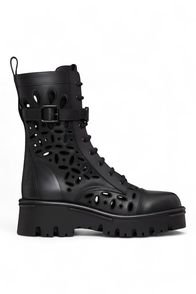 Valentino Garavani Laser-Cut Leather Combat Boots