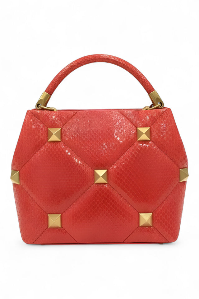 Valentino Garavani Roman Stud Top Handle Bag – Red Python