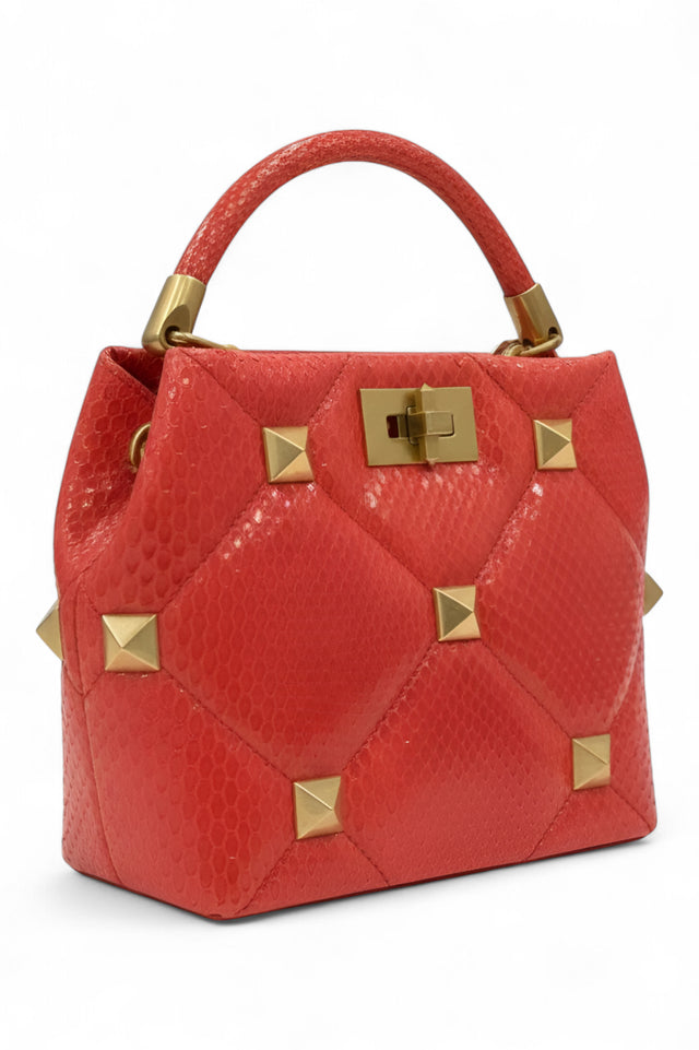 Valentino Garavani Roman Stud Top Handle Bag – Red Python