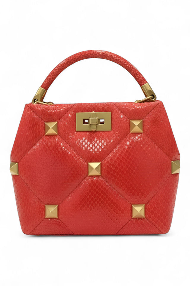 Valentino Garavani Roman Stud Top Handle Bag – Red Python