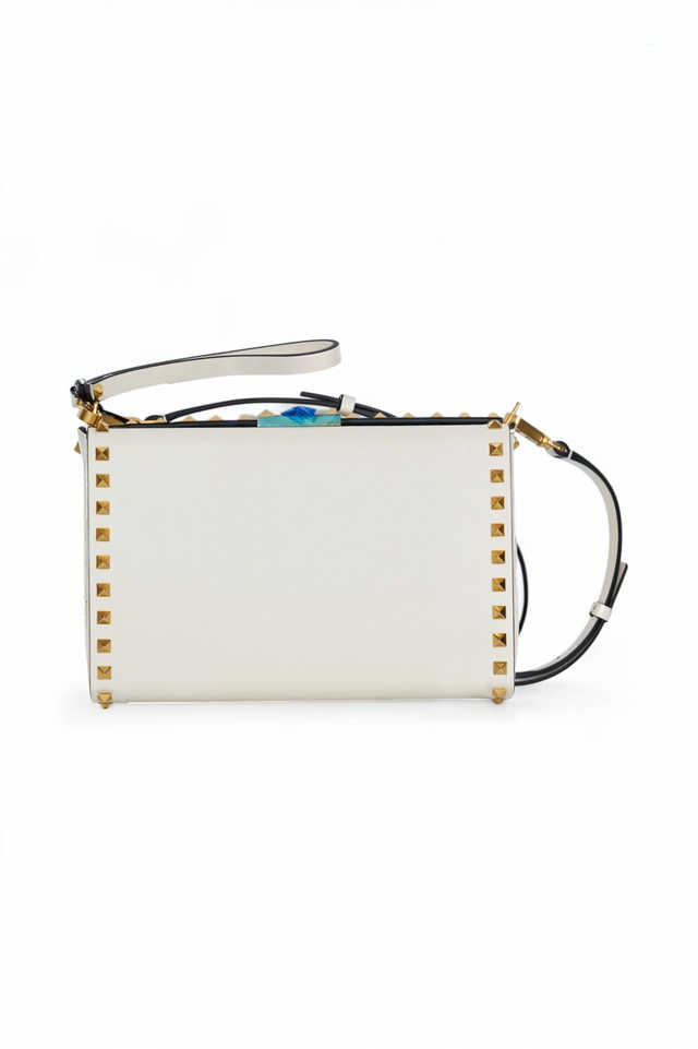 Valentino Garavani Ivory Rockstud Logo Crossbody Bag