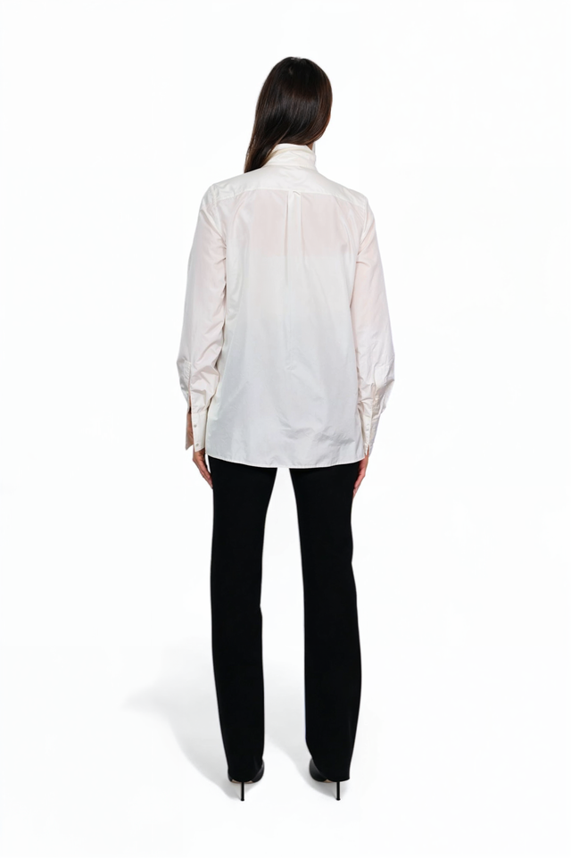 Valentino Lace-Inset Silk-Cotton Bow Blouse