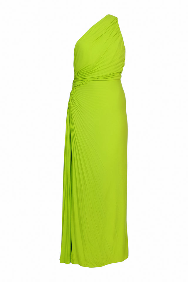 Valentino One-Shoulder Draped Gown in Chartreuse
