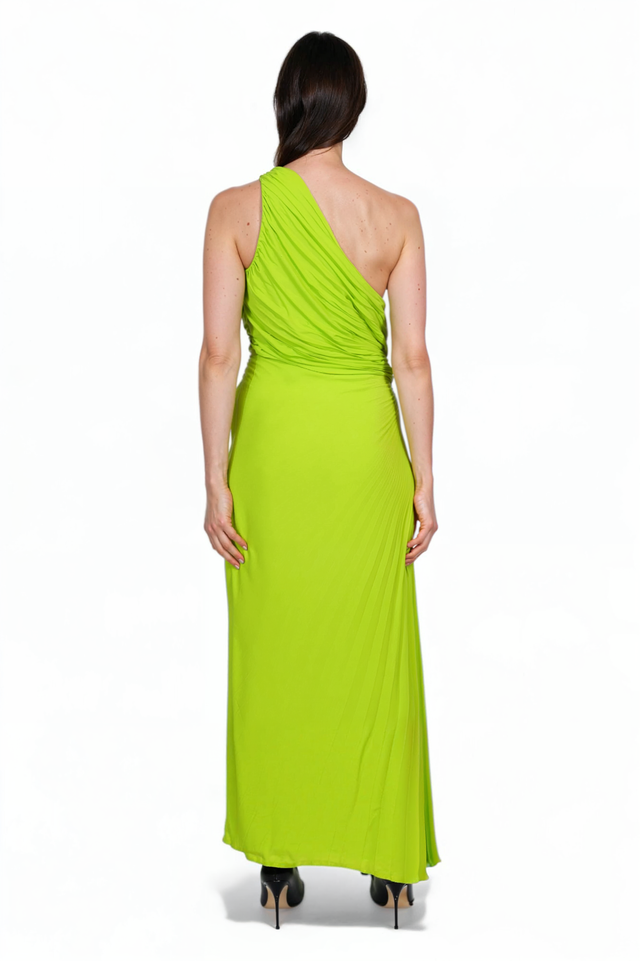 Valentino One-Shoulder Draped Gown in Chartreuse