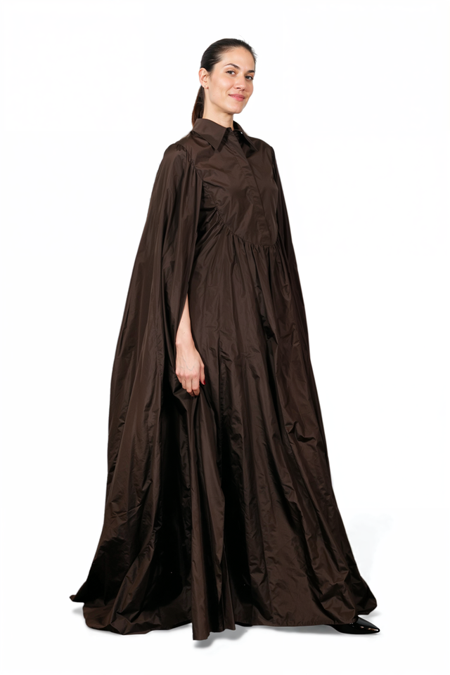 Valentino Brown Poplin Maxi Shirt Gown