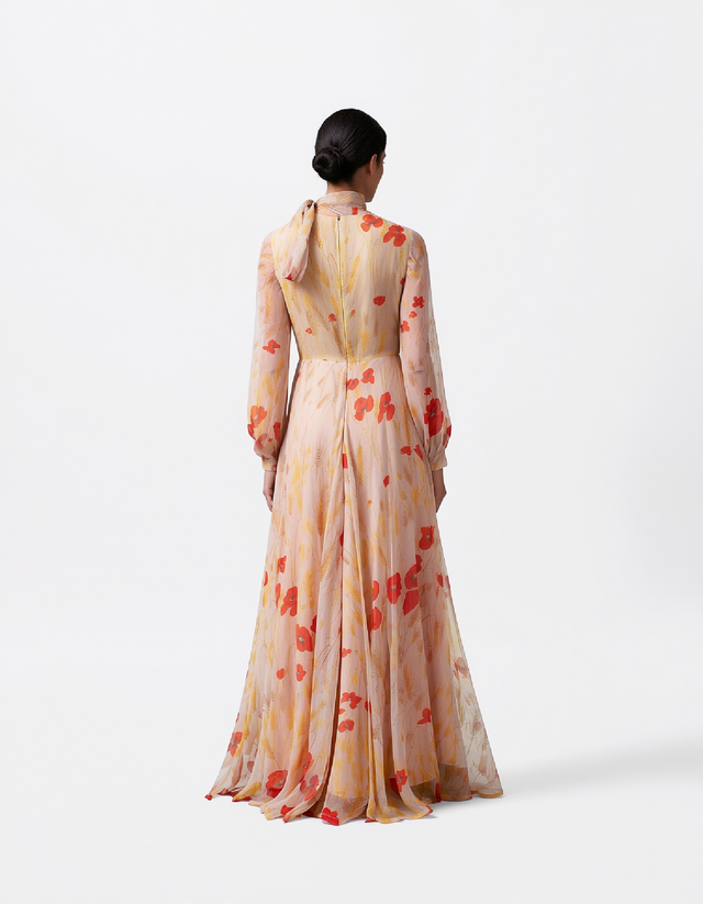Valentino Floral Chiffon Scarf-Neck Gown