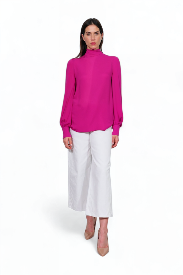 Valentino Fuchsia High Neck Silk Blouse