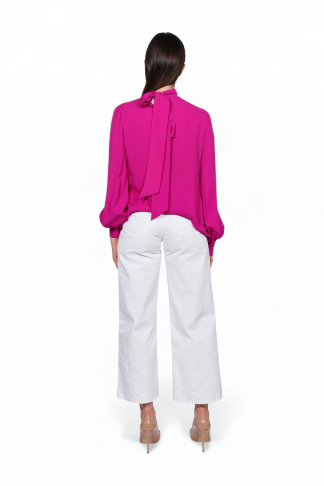 Valentino Fuchsia High Neck Silk Blouse