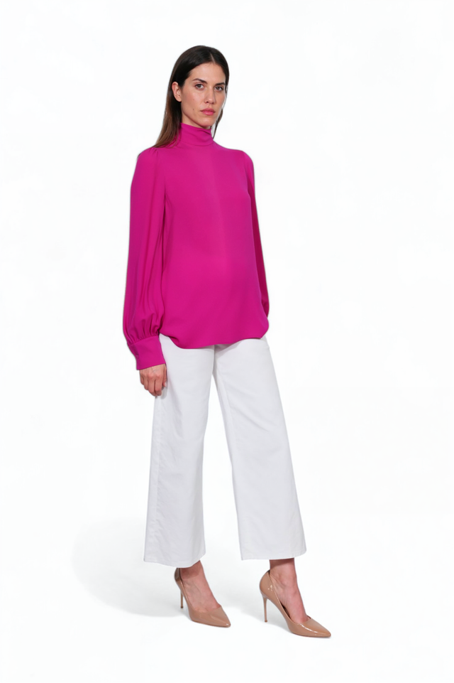Valentino Fuchsia High Neck Silk Blouse