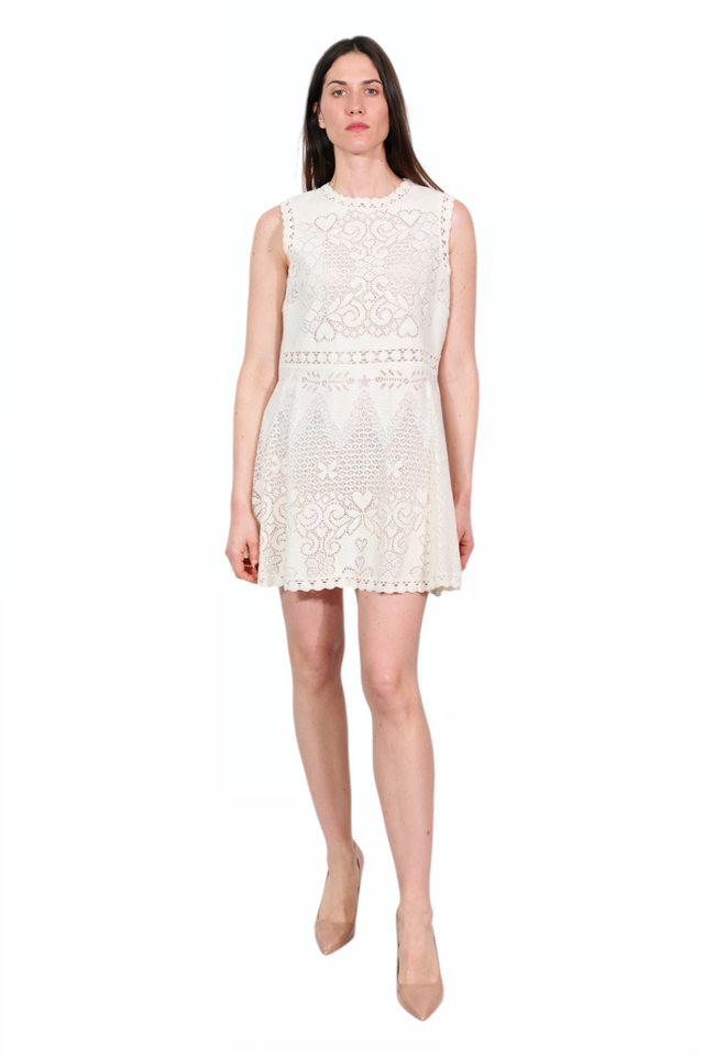 Valentino White Lace Sleeveless Mini Dress