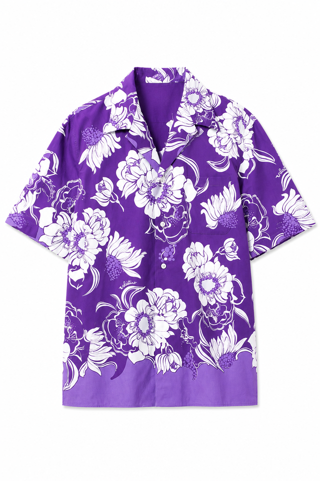 Valentino Floral Print Camp Collar Shirt in Purple