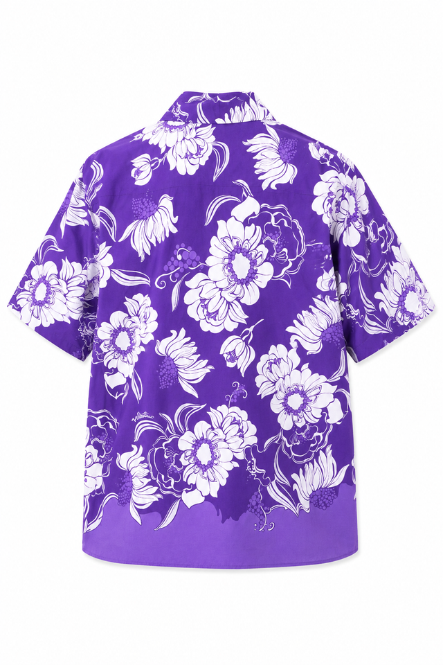 Valentino Floral Print Camp Collar Shirt in Purple