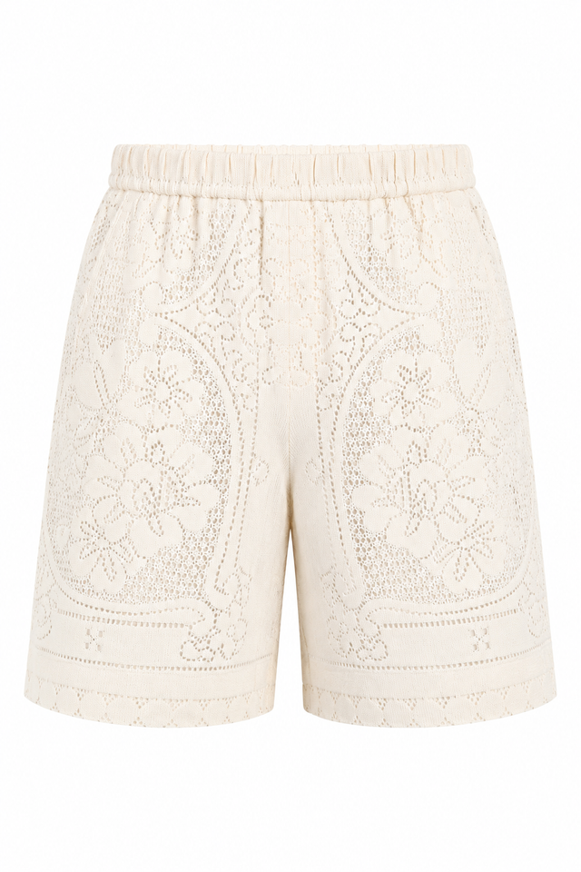 Valentino Lace Knit Shorts in Chocolate Brown & Ivory