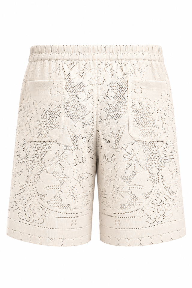 Valentino Lace Knit Shorts in Chocolate Brown & Ivory