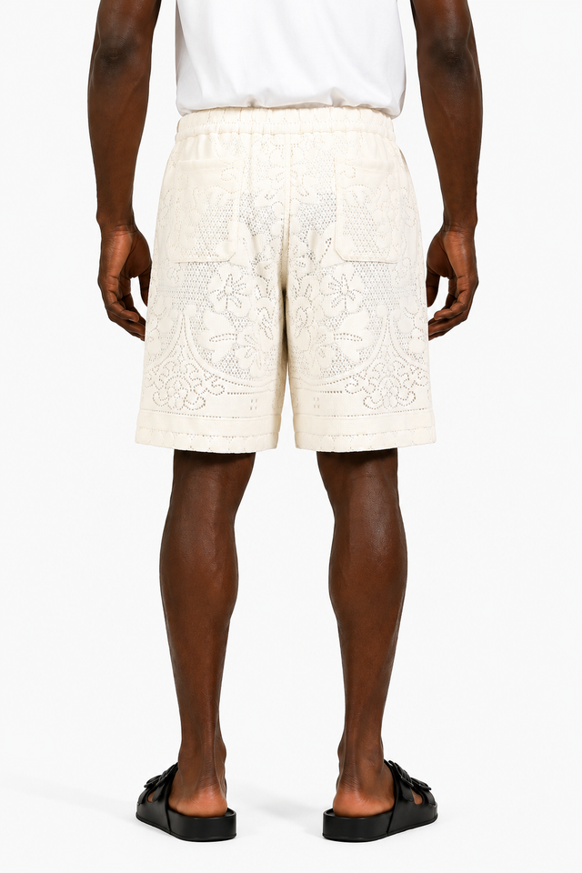 Valentino Lace Knit Shorts in Chocolate Brown & Ivory