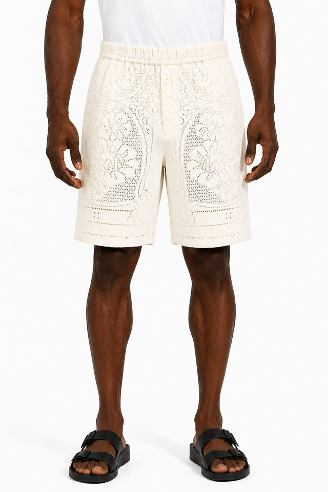 Valentino Lace Knit Shorts in Chocolate Brown & Ivory