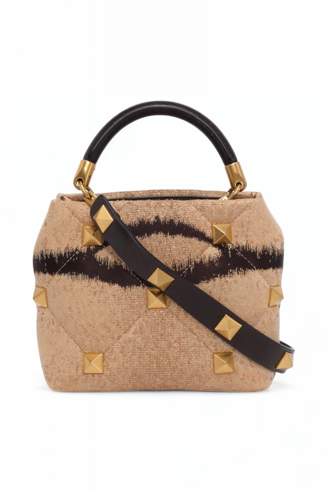 Valentino Garavani Tan Ikat Rockstud Mini Top Handle Bag