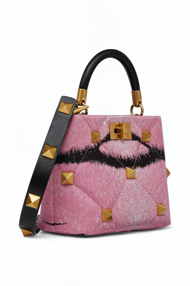 Valentino Garavani Pink Ikat Rockstud Mini Top Handle Bag