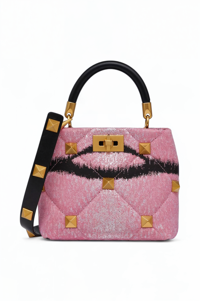 Valentino Garavani Pink Ikat Rockstud Mini Top Handle Bag