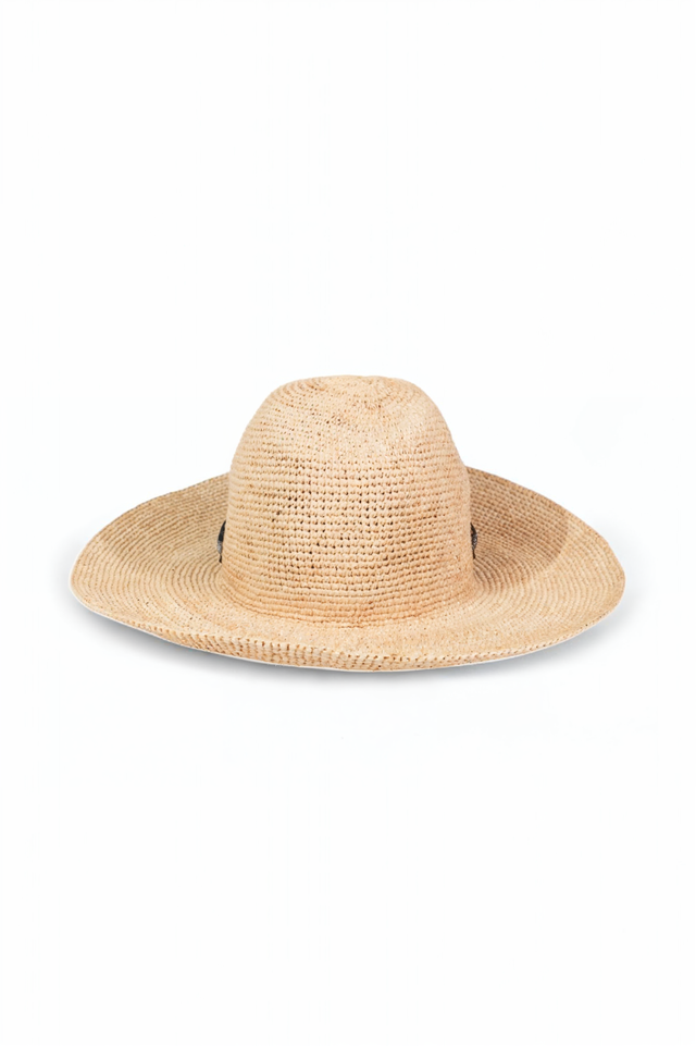 Fabiana Filippi Natural Straw Hat with Black Ribbon Tie