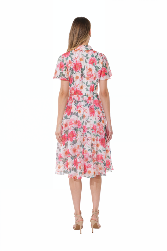 Mikael Aghal Pink & White Floral Belted Shirt Dress
