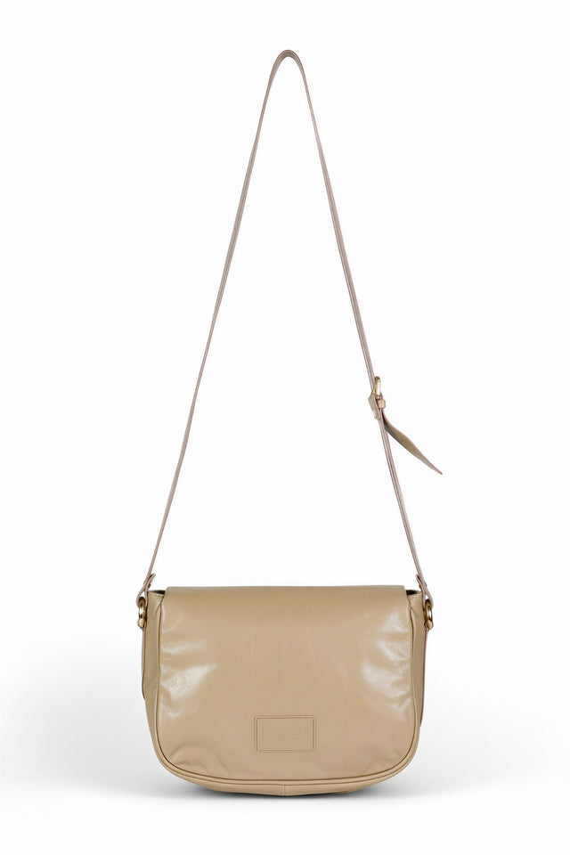 RED Valentino Beige Leather Shoulder Bag with Gold Shell Clasp