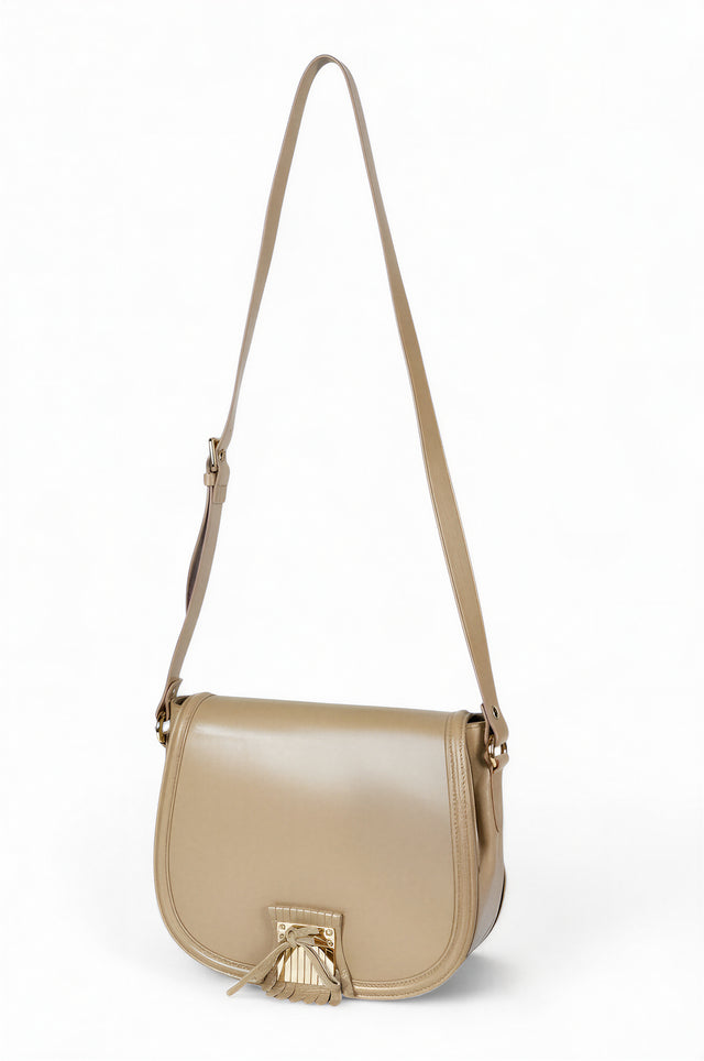 RED Valentino Beige Leather Shoulder Bag with Gold Shell Clasp