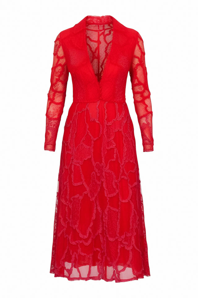 Valentino Lace Midi Dress in Red
