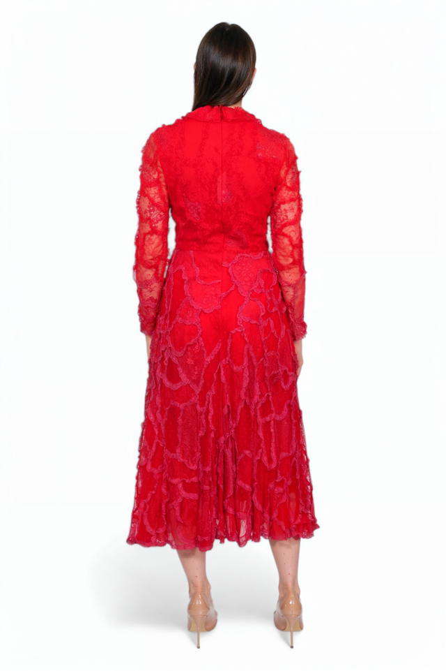 Valentino Lace Midi Dress in Red