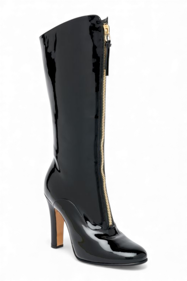 Valentino Garavani Patent Leather High-Heel Zip Boots — Black