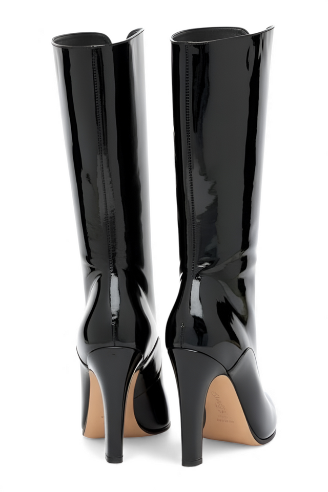 Valentino Garavani Patent Leather High-Heel Zip Boots — Black