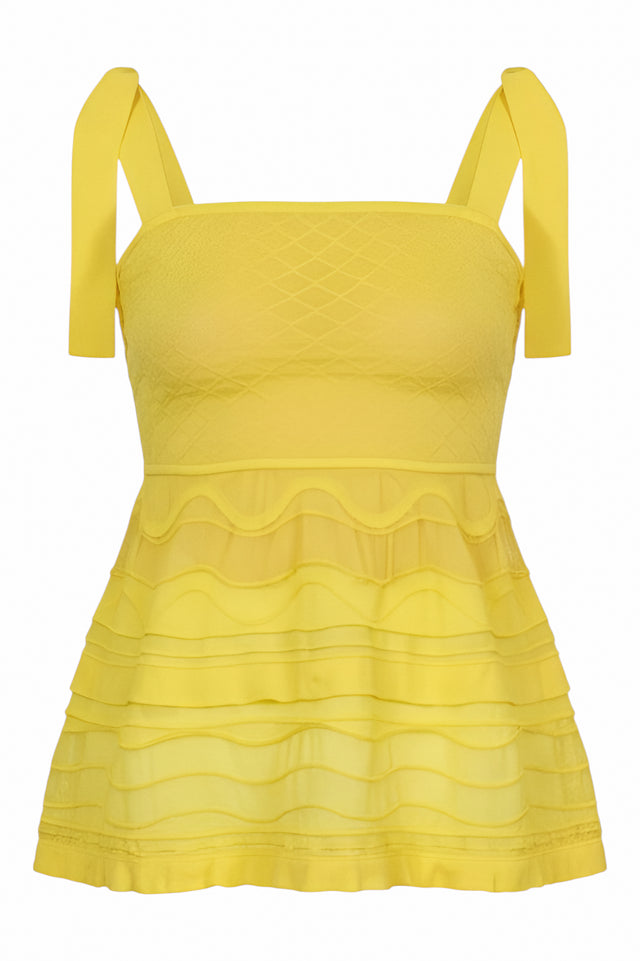 M Missoni Yellow Bow-Tie Shoulder Peplum Top