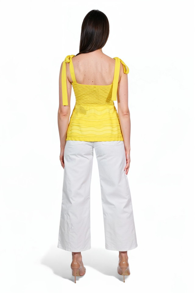 M Missoni Yellow Bow-Tie Shoulder Peplum Top