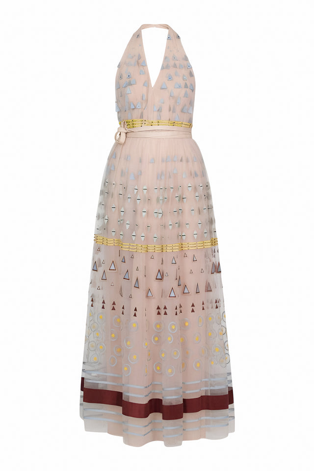Valentino Embroidered Sheer Halter Gown