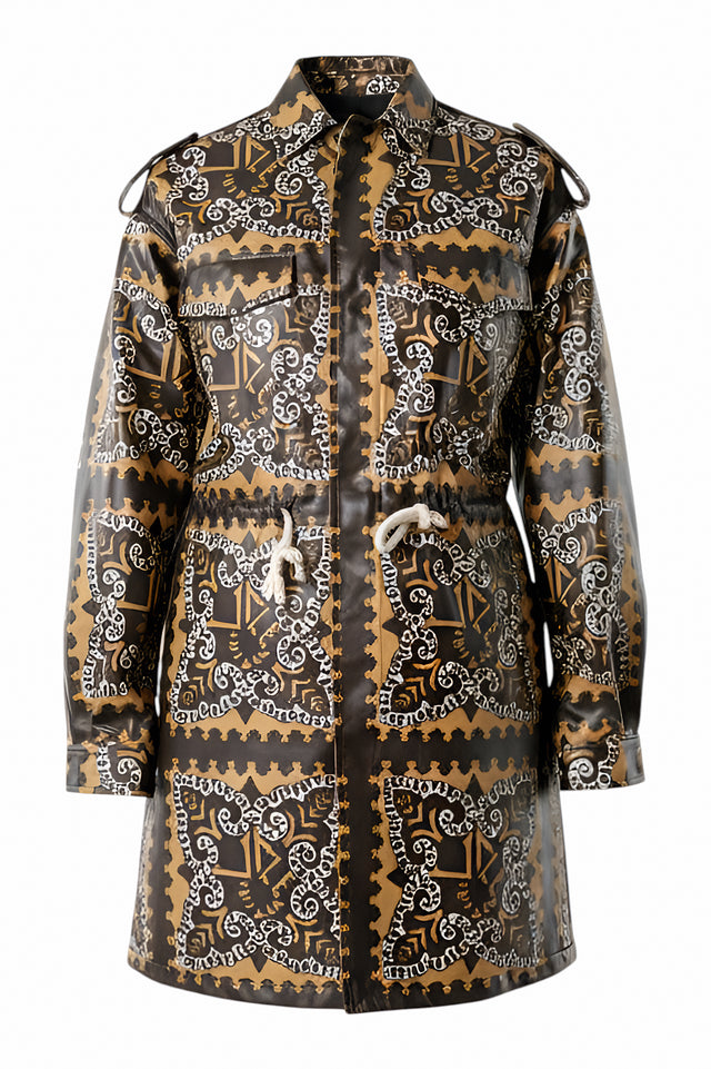 Valentino Geometric Print Waxed Coat