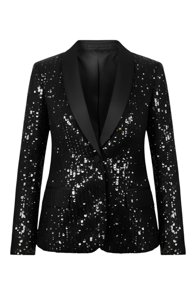 Valentino Sequin Tuxedo Jacket — Black