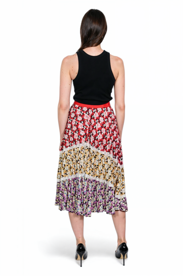Valentino Multicolor Floral Patchwork Pleated Skirt