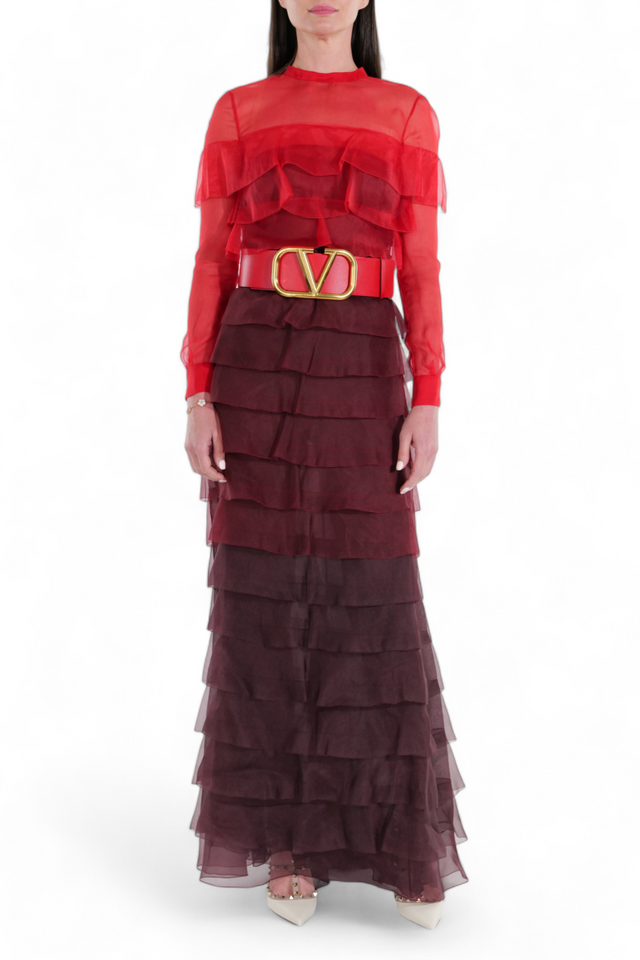 Valentino Garavani Crimson Cascade Elegance Gown