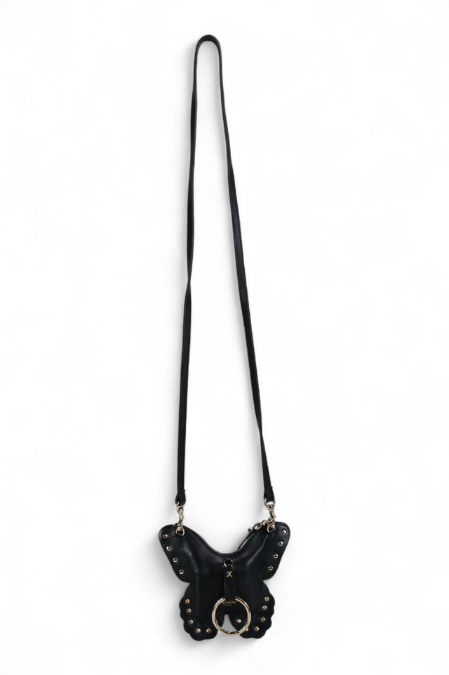 Valentino Garavani Butterfly Leather Crossbody Bag — Black & Gold
