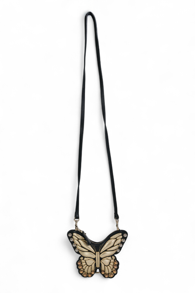Valentino Garavani Butterfly Leather Crossbody Bag — Black & Gold