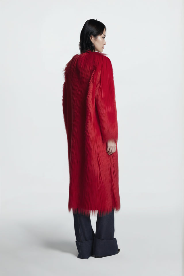 Valentino Red Faux Fur Long Coat