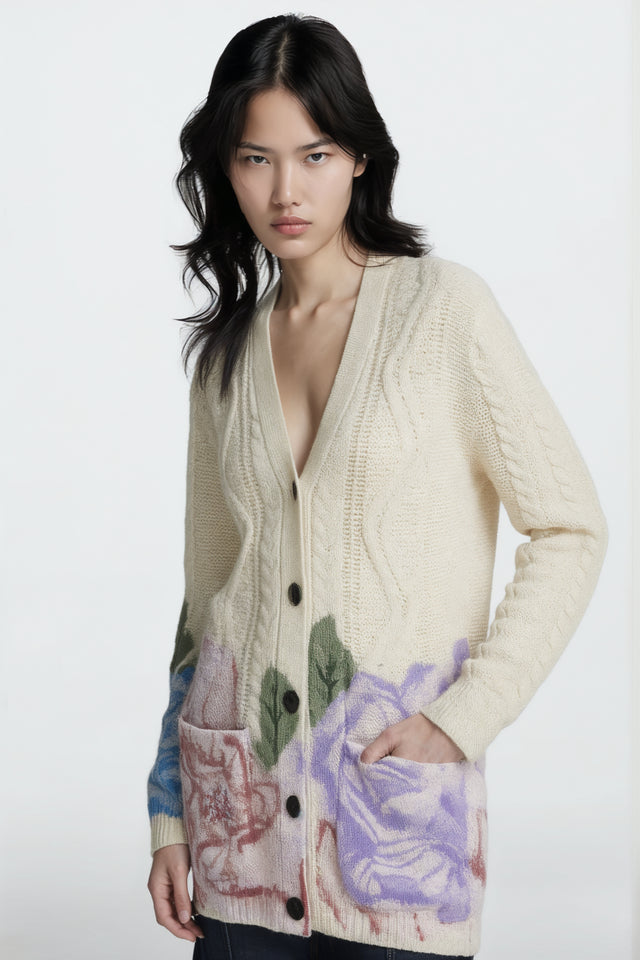 Valentino Floral Intarsia Wool Cardigan