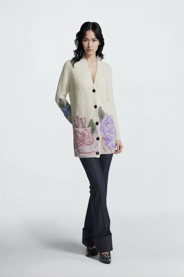 Valentino Floral Intarsia Wool Cardigan