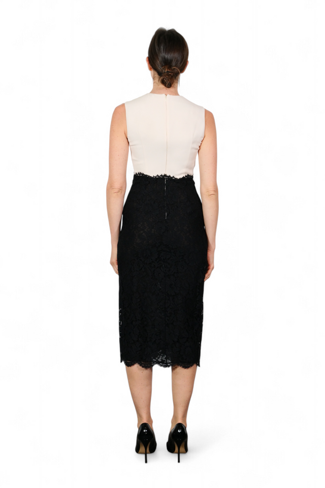 Valentino Two-Tone Lace Trim Sheath Dress — Black & Ivory