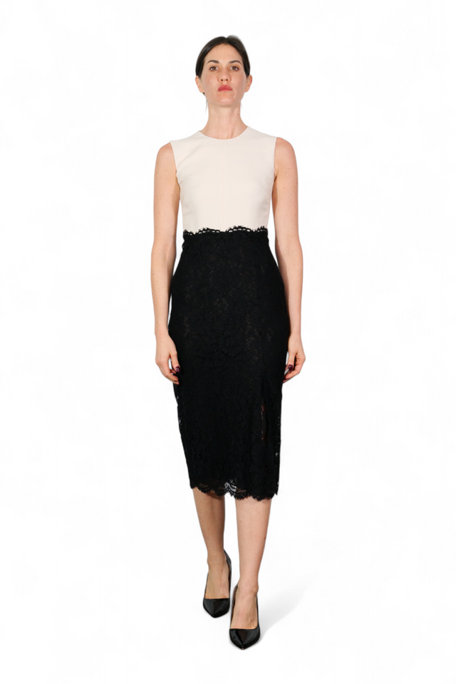 Valentino Two-Tone Lace Trim Sheath Dress — Black & Ivory