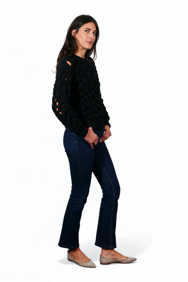 Valentino Black Braided Cutout Wool Sweater
