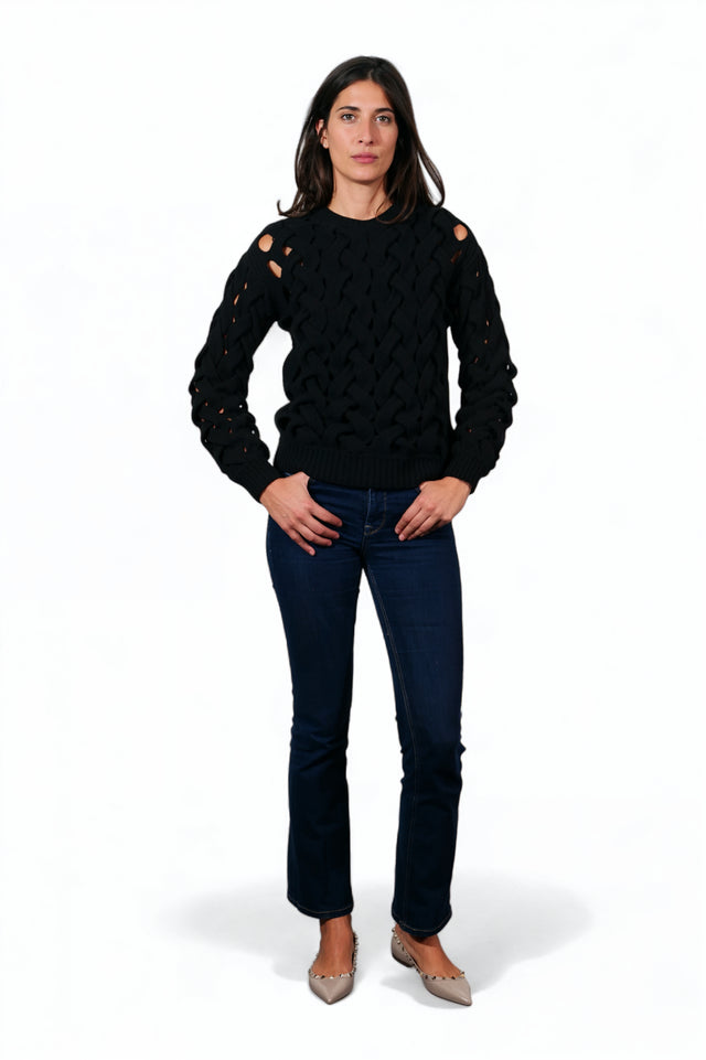 Valentino Black Braided Cutout Wool Sweater