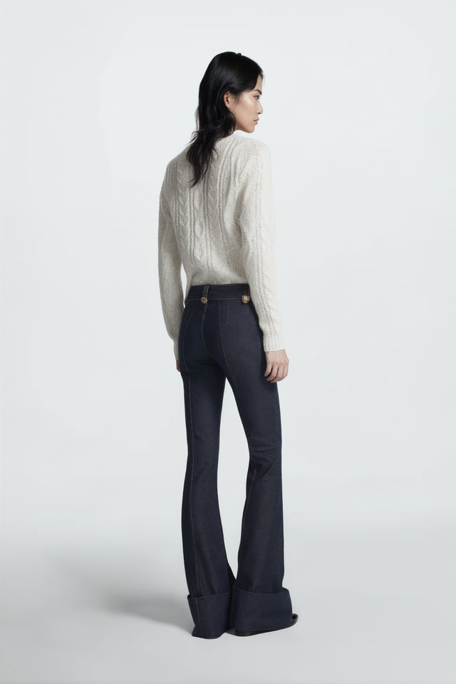 Valentino Sequin Bow Cable-Knit Wool Sweater