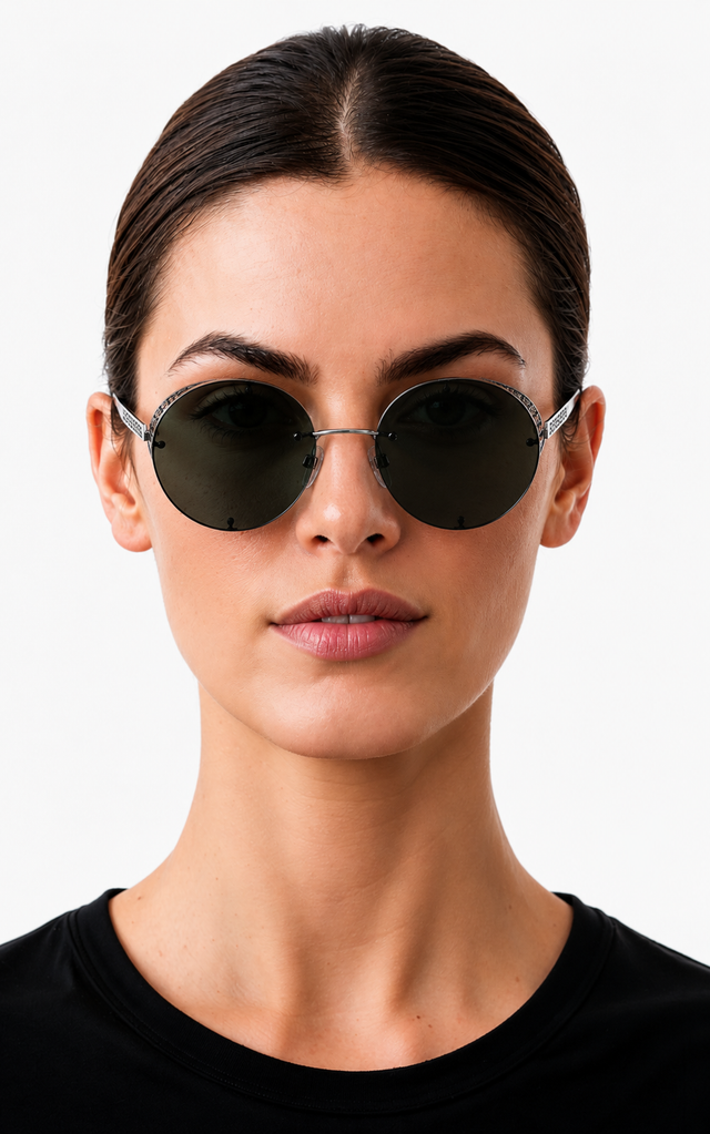Valentino Garavani Round Metal Shield Sunglasses with Leather Carry Case
