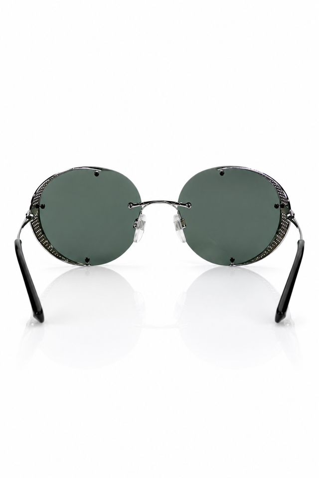 Valentino Garavani Round Metal Shield Sunglasses with Leather Carry Case